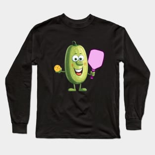 Funny Cartoon Pickleball Player Long Sleeve T-Shirt